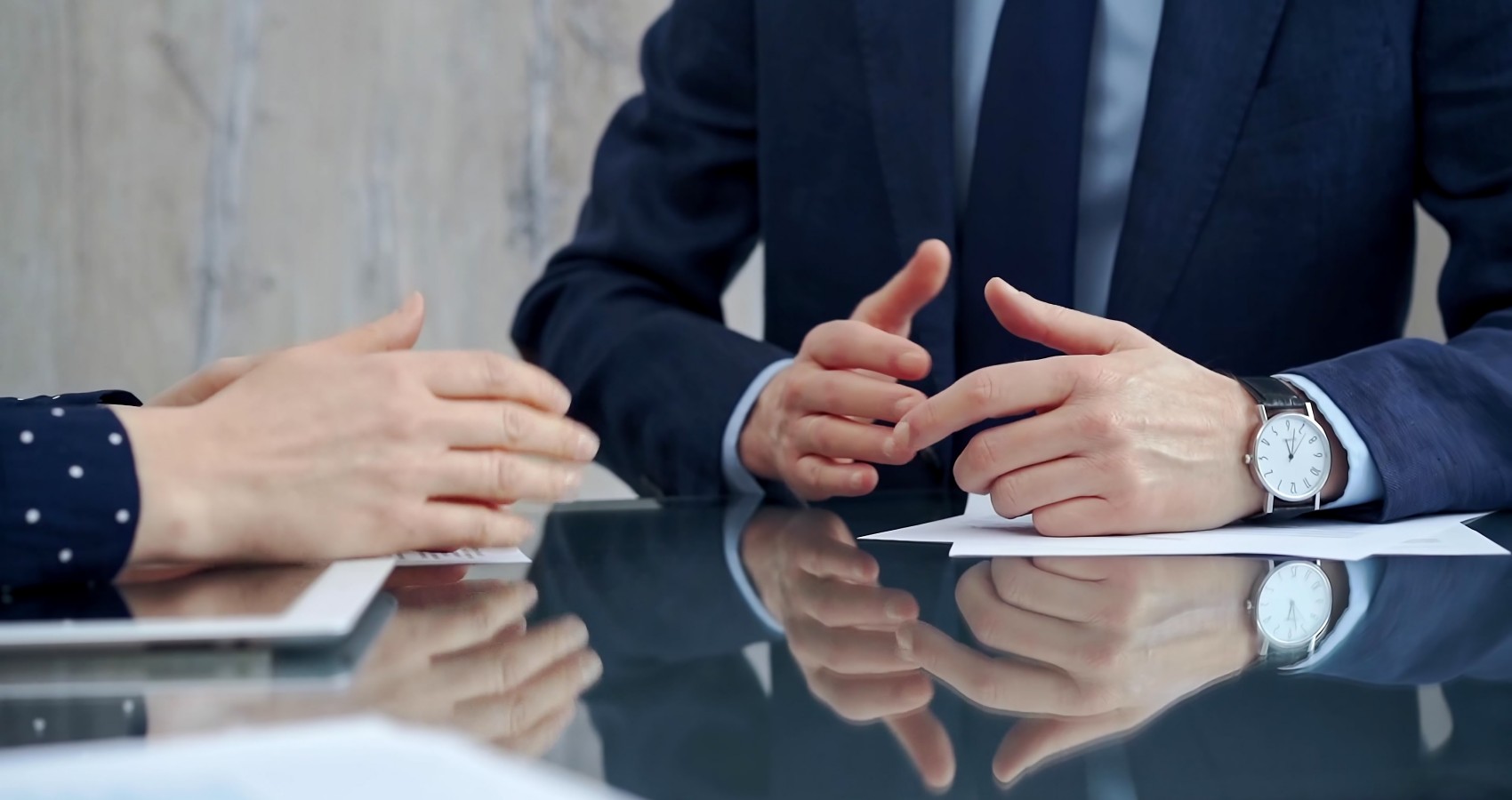 Business people meeting close-up hands